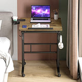 Klvied Rolling Mobile Desk with Cup Holder, Portable, Adjustable Height Small Stand up Desk on Wheels for Home Office Laptop Cart, Computer, Standing or Sitting,Oak Klvied