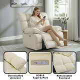 Govoya Oversized Pet-Friendly Leather Recliner Chair, Swivel Rocking Recliner Chair, Electric Adjustable Reclining, USB & Typle-C Charging Port, XXL Single Sofa for Living Room, Nursery, Cream White