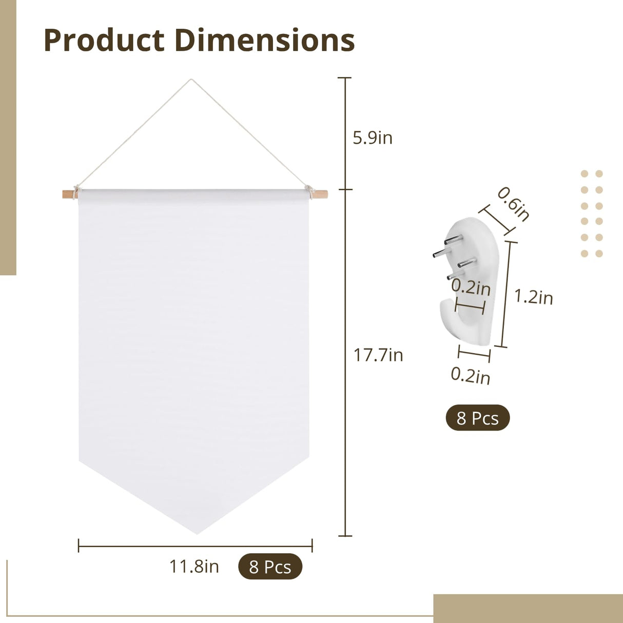 Anjetan 8 Pcs Sublimation Blank Banners, 11.8×17.7in Waterproof Canvas Custom Banners with Wood Sticks/Hanging Ropes/Traceless Nails, Paintable White Banner Signs for Indoor Outdoor Display Anjetan