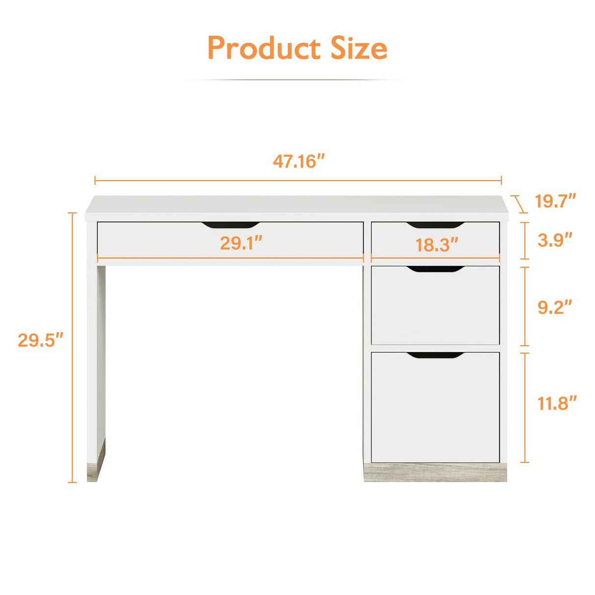 MaverickFurni White Desk with 4 Drawers, Small Desk with Storage, White Computer Desk with Filing Cabinet, Small Desks for Kids, Home Office Desk with Drawers, Bedroom, Small Space MaverickFurni