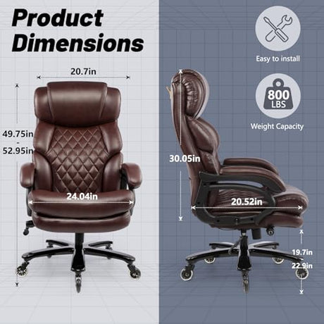 800LBS Big and Tall Office Chair for Heavy People, Heavy Duty Executive Chair with High Back, Extra Wide Seat and Adjustable Lumbar, Large Computer Desk Chair Comfortable for Home Office (Brown) FANTAWESO
