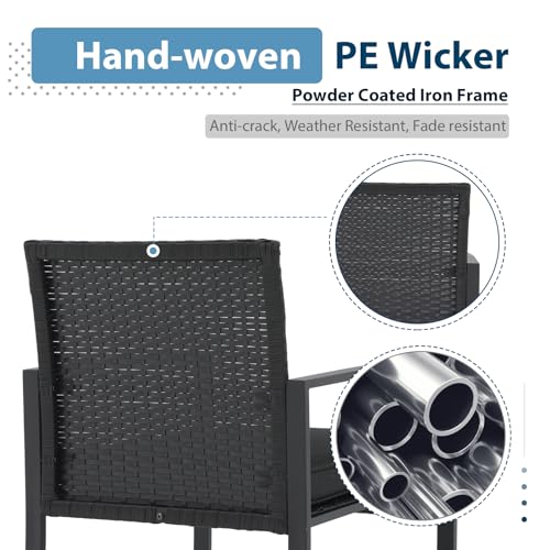 JOIVI 5 Pieces Patio Bistro Set, PE Wicker Outdoor Patio Furniture Set, Modern Rattan Patio Chairs with Table & Ottomans, Patio Conversation Sets for Balcony, Front Porch, Garden, Black Cushion JOIVI