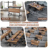 Folding Conference Room Tables with Wheels,Mobile Conference Table with Wooden Tabletop,Modular Training Tables Space Saving,Large Rolling Table for Office Classroom Meeting Room (4, Walnut, 55.1in) SOIUDNEB