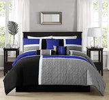 Chezmoi Collection Upland 7-Piece Quilted Patchwork Comforter Set, Blue/Black/Gray, Full Chezmoi Collection