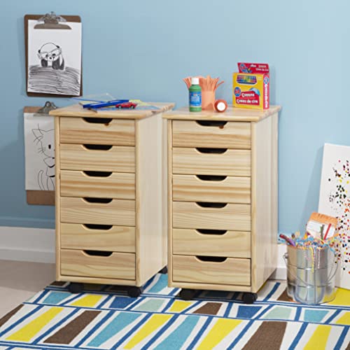 Linon Home Decor Products Corinne Six Drawer Storage, Natural Rolling Cart Linon Home Decor Products