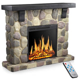 Electactic 50" Electric Fireplace TV Stand, Fireplace with Faux Stone-Look Mantel, Realistic 3D Flame Effect, 7 Brightness, 750W/1500W Dual Heat Settings, Remote Control for Living Room/Bedroom(Round) Electactic