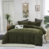 Luxlovery Army Green Velvet Comforter Set Queen Dark Green Flannel Bedding Comforter Blackish Green Minimalist Bedding Set Thick Soft Breathable Blanket Quilts Modern Winter Comforter for Women Men Luxlovery