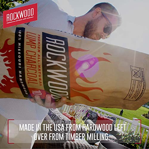 Rockwood Natural Lump Charcoal - Oak, Hickory & Cherry Hardwood Blend for High-Heat Grilling & Slow Smoking - Clean Burning BBQ Charcoal - No Fillers - Made in USA - 20 lbs (2 Packs) Rockwood