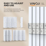 VINGLI 70'' H Room Divider, Non-Woven Fabric Privacy Screen, Indoor Partition Wall Dividers, Freestanding Hinged Space Separator with Modern Unique Pattern (White, 6 Panel) VINGLI