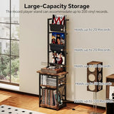 Homeiju Record Player Stand with Power Outlet, 6 Tier Vinyl Record Display Shelf, Record Player Table with album storage up to 200 Albums, Console Organizer Display Shelf, Gifts for Music Lovers Homeiju
