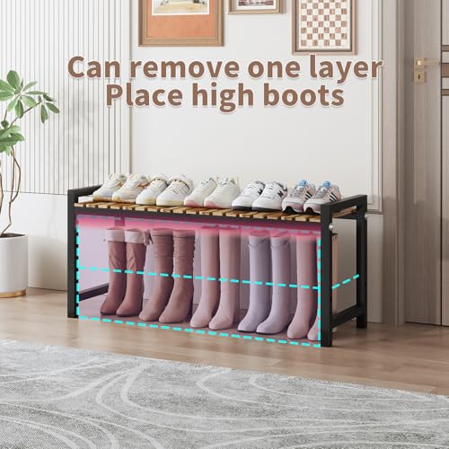 Shoe Rack Organizer for Small Spaces 2Tier Long Narrow Shoe Stand, Closet Shoe Rack, Small Shoe Shelf for Closet Entryway Corner Garage and Bedroom Front Door - Shoe Storage Combining Wood and Metal ZHUTIANXIA