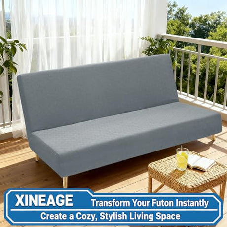 XINEAGE 2026 New Futon Cover Full Size Stretch Armless Sofa Bed Cover Anti-Slip Furniture Protector Without Armrests Futon Slipcover with Elastic Bottom (67"-82", Light Gray) XINEAGE