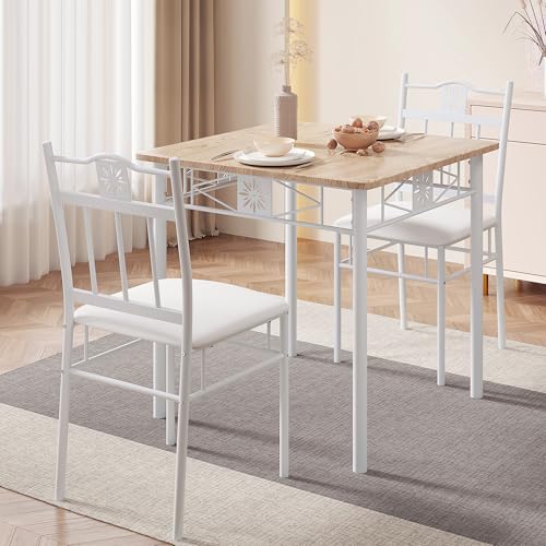 VECELO 3 Piece Dining Table Set for 2 with Chairs, Wood Table-top & PU Padded Seat for Small Space Kitchen VECELO