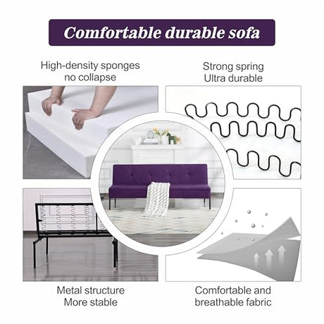 Loveseat Sofa Bed 63” with 5 Reclining Positions, Convertible Futon Sleeper, 600lbs Weight Capacity, Durable Iron Frame with Black Powder Coating & Polyester Upholstery,Purple SonkYog
