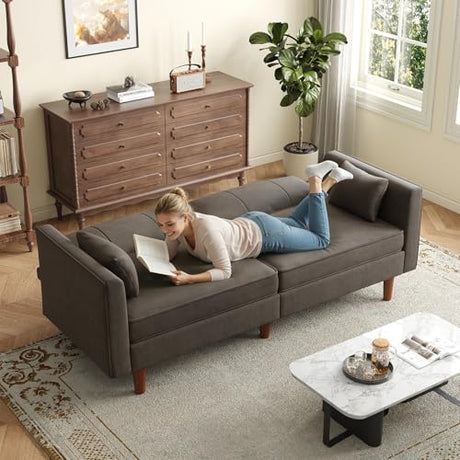 ONBRILL 71" Futon Sofa Bed,Convertible Sleeper Couch with Adjustable Backrest, Folding Loveseat for Apartment, Living Room, Office, Faux Leather,Brown ONBRILL