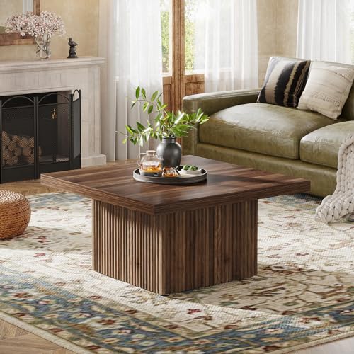 Tribesigns Square Coffee Table, 31.5-Inch Engineered Wood Coffee Table for Living Room, Vintage Brown Center Table, Large Mid-Century Modern Cocktail Table - WoodArtSupply