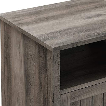 Walker Edison Modern Farmhouse Grooved Door Wood Side Accent Table Living Room Storage Small End Table With Cabinet Door, 18 Inch, Grey Wash - WoodArtSupply