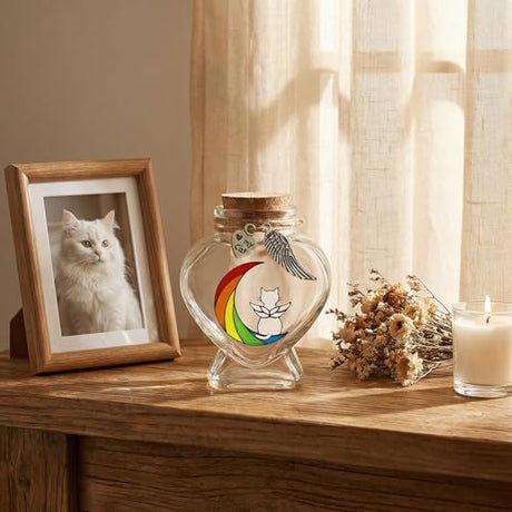 Chowsie Memorial Bottle for Pet Hair, Rainbow Bridge Dog Memorial Gift, Pet Fur Memorial Fur Keepsake, Heart Shape Glass Keepsake for Dog Cat Hair(Cats) Chowsie