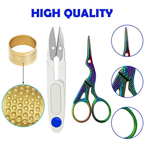 Mudder 53 Pieces Cross Stitch Tool Embroidery Starter Kit Includes Bamboo Circle Cross Stitch Hoop Ring Sewing Scissors Needle Threading Tools Thimbles Floss Bobbins Seam Ripper and Embroidery(Blue) Mudder