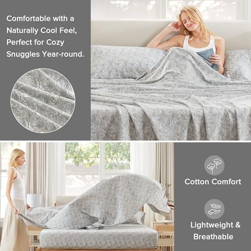 Comfort Spaces 100% Cotton Sheets King, Breathable, Naturally Cool Cotton Sheets, Soft Cotton Bed Sheets with 14" Elastic Pocket Fits up to 16" Mattress, All Seasons Sheet Set, Paisley Multi 4 Piece