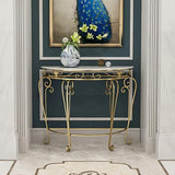 PFJERSIYC Half Moon Console Table with Metal Scroll Legs, Faux Marble Top Entryway Table, Semi Circle Sofa Accent Foyer Table for Living Room, Hallway, Entrance, Small Spaces(Gold,24x12x27.5in) PFJERSIYC