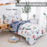 DJY Cotton Twin Bedding Set, Dinosaur Cars Reversible Twin Comforter Set for Kids Boys Girls, 4 Pieces Bed in a Bag Includes Quilted Comforter, Flat Sheet, Fitted Sheet and Pillowcase DJY