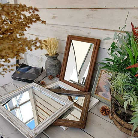 AAZZKANG Wood Mirror with Frame Rustic Wall Mirror Rectangle Decorative Farmhouse Bedroom Bathroom Hanging Mirror Home Wall Decor AAZZKANG
