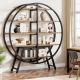 Tribesigns 67-Inch Industrial Round Etagere Bookshelf - 5-Tier Oak and Metal Display Stand Tribesigns