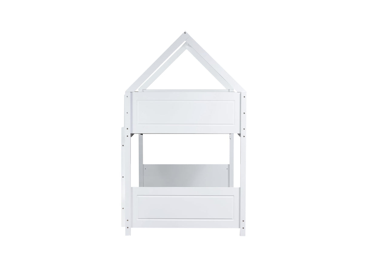 DaiNNCN House Bunk Bed for Kids,Twin Over Twin Bunker Bed with Guardrails and Ladder,Headboard,Footboards,Rubber Wood Bed Frame for Kids,Girls-White DaiNNCN