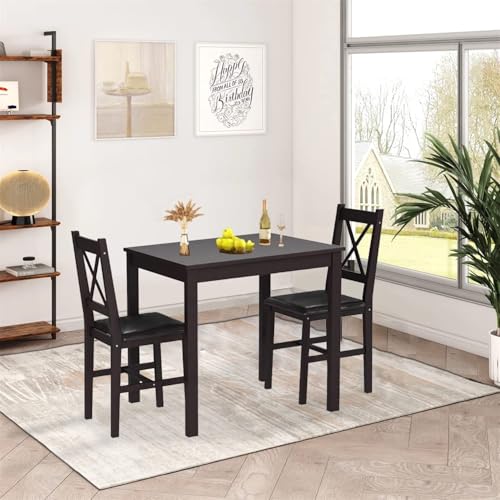 Pazidom Small Dining Table Set 3 Piece Wood Dinning Room Table Set for 2, Square Kitchen Table and 2 Chairs, Space Saving Dinette for Kitchen, Dining Room, Appartment, Dark Brown Pazidom