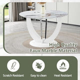 JUFU Round Dining Table Set for 4, 47" White Dinner Table Set for 4 with Marble Pattern Tabletop and PU Upholstered White-007 Chairs, Modern 4 Person Dining Table Set for Dinning Room, Kitchen, Café JUFU