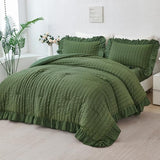 ZSYAYAHA Olive Green Bedding Set King Ruffle Comforter Set with Sheets 5 Pieces Seersucker Bed in A Bag for Women Men Soft Microfiber Bedding Sets with Ruffled Layers(Olive Green, King) ZSYAYAHA