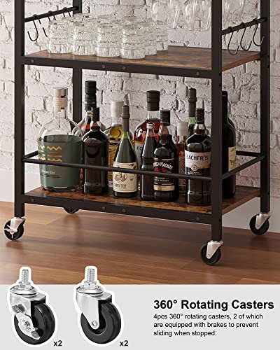 TUTOTAK Bar Cart, Serving Cart for Home, Microwave Cart, Drink Cart, Mobile Kitchen Shelf with Wine Rack and Glass Holder, Rolling Beverage Cart BC01BB030 - WoodArtSupply