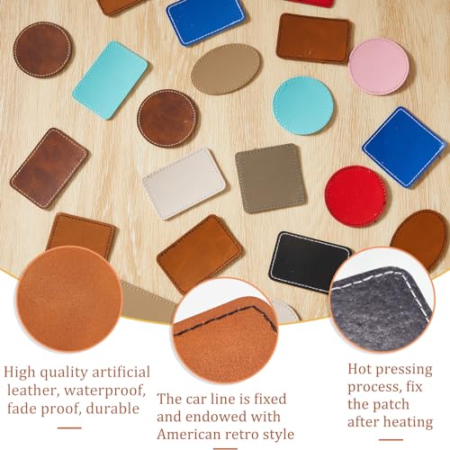 Dunzy 60 Pcs Blank Leatherette Hat Patches Laserable Leatherette Patch Iron on Heat Press with Adhesive Leather Patches for Hats Clothes Repair(Colorful,3 x 2 Inches) Dunzy