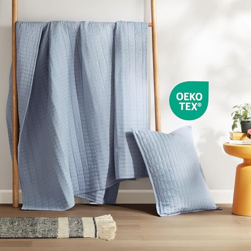 Comfort Spaces Kienna Quilt Set- Double Sided Stitching Design Summer Blanket, Lightweight, Soft, All Season Bedding Layer, Matching Sham, Blue, Coverlet Twin/Twin XL(66"x90") 2 Piece Comfort Spaces