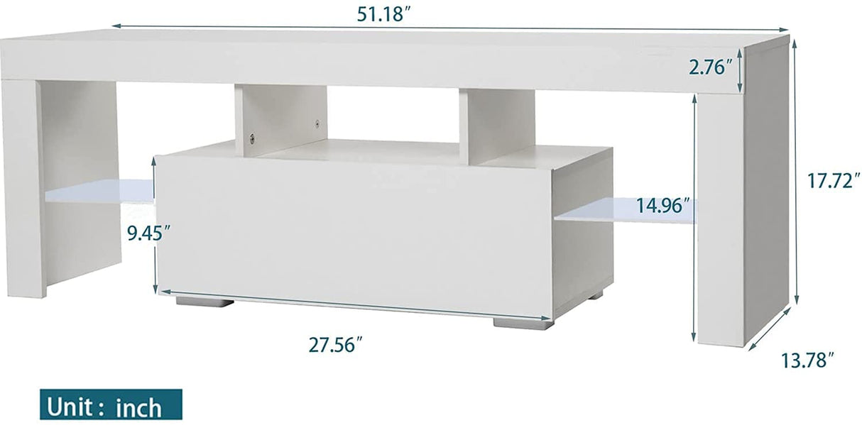 Goujxcy LED TV Stand for 60 inch TVs, High Gloss Entertainment Center with Storage Drawer, Media Console Table Television Stands Cabinet Desk Goujxcy