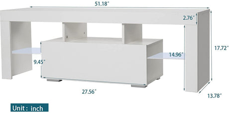 Goujxcy LED TV Stand for 60 inch TVs, High Gloss Entertainment Center with Storage Drawer, Media Console Table Television Stands Cabinet Desk Goujxcy