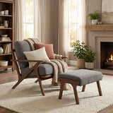 Wahson Mid Century Chair, Upholstered Accent Armchair, with Wood Frame and Canvas Cushions, Leisure Slipper Chair for Living Room/Bedroom, Grey Wahson