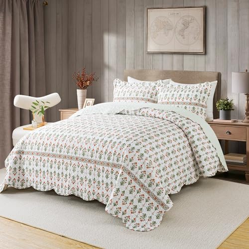 HoneiLife Quilt Sets King Size - Floral Bedspreads for King Bed, 3-Piece Wildflower Coverlets, Botanical Bed Cover King Quilt Bedding Set All Season Quilts-Sweet Grass HoneiLife
