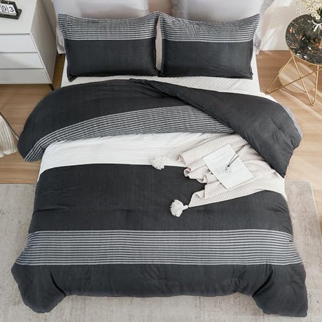 Litanika Twin XL Comforter Set Black White Grey - 2 Pieces Gray Twin Extra Long Size Lightweight Bedding Set, All Season Down Alternative Comforter Litanika