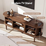 Decofy Mid Century TV Stand for TVs up to 65 Inches, Entertainment Center with Storage, Power Outlet, Fluted Sliding Doors & Adjustable Shelves, Modern Media TV Console Table for Living Room (Walnut) Decofy