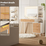 44" Vanity Desk with Mirror and Lights, Makeup Vanity Desk with Power Outlet, Makeup Desk with 5 Drawers&Storage Shelves, Vanity Table 3 Color Adjustable Brightness Dressing Table Set for Bedroom INNOD