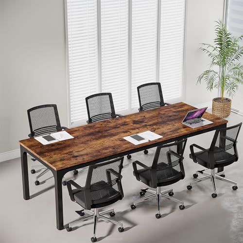 Tribesigns 6.5 FT Conference Room Table, 78.74" W x 27.56" D Large Office Conference Table, Modern Seminar Meeting Table for Boardroom. (Only Table) (Rustic Brown) - WoodArtSupply