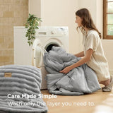 Bedsure Gentlesoft™ 2-in-1 Queen Comforter Set and Detachable Fluffy Blanket, Grey Bedding Set for All Season Use, SnapTech Design for Space Saving (Includes 2 Pillow Shams, 2 Pillowcases) Bedsure