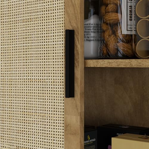 HOMCOM 64" Kitchen Pantry Storage Cabinet, Freestanding Kitchen Cabinet with 4 Rattan Doors, 4 Tier Shelves and Adjustable Shelf, Natural HOMCOM