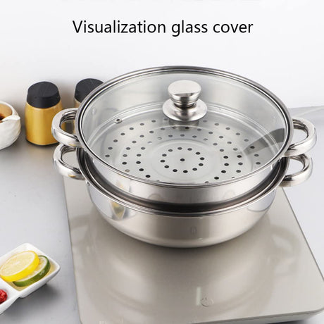 Steamer Pot for Cooking 11 inch Stainless Steel, 2-tier Multipurpose 18/8 Stainless Steel Steam Pot Cookware with Lid for Vegetable, Dumpling, Stock, Sauce, Food LCPUD