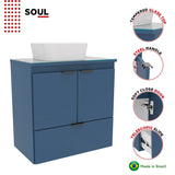 COZIMAX Soul 23" Combo Floating Bathroom Vanity with White Ceramic Sink Tempered Glass Countertop Soft Close Doors 1 Drawer Wall Mount (Blue) COZIMAX