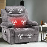 linting Oversized Power Swivel Rocker Recliner Chair with Cup Holder, Fabric Electric Rocking Glider Chair Power Recliner Chair with Heat and Massage USB Port, Grey