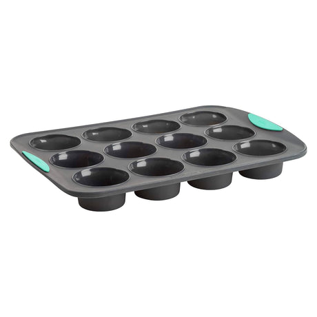 Trudeau Structured Silicone Muffin Pan, Pan-12 Cup, Grey/Mint Trudeau