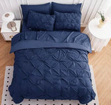 LANE LINEN Queen Comforter - Set of 7 Piece - Pintuck Stitch Design Bedding with 1 Comforter, 1 Flat Sheet, 1 Fitted Sheet, 2 Pillowcases & 2 Shams - Soft, Warm & Cozy Bedding Collection – Navy Blue LANE LINEN